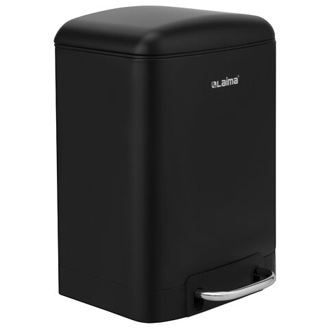 Ведро мусорное с педалью 6 л, крышка с доводчиком, черное матовое, металл, LAIMA ULTRA, 701564 - фото 1