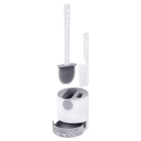 Ершик для унитаза силиконовый (плоский) + щеточка, напольный / настенное крепление, LAIMA, 700561 - фото 5