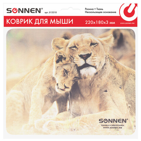Коврик для мыши SONNEN "LIONS", резина + ткань, 220х180х3 мм, 513310 - фото 5