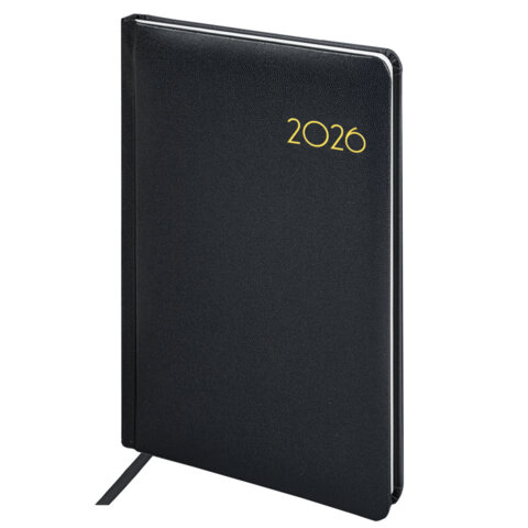 Еженедельник датированный 2026, А5, 145х215 мм, BRAUBERG "Select", балакрон, черный, 117182 - фото 1