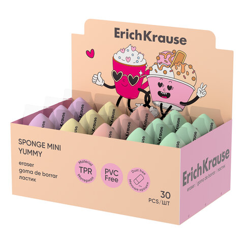 Ластик ERICH KRAUSE "Sponge Mini Yummy", 30x28x28 мм, ассорти, 63474 - фото 8