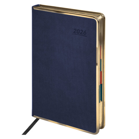 Ежедневник датированный 2026 А5 148х218 мм, GALANT "Infinity Gold", под кожу, темно-синий, 117503 - фото 1