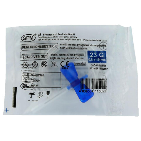Иглы-бабочки для вливания в малые вены SFM 0,6 х 19 - 23G, КОМПЛЕКТ 100 штук, LUER - фото 11