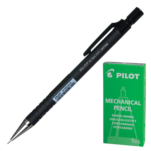 Карандаш механический PILOT Н-165, корпус черный, прорезиненный, ластик, 0,5 мм, H-165 B - фото 1