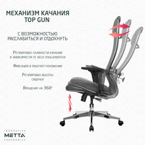 Кресло офисное МЕТТА "L1m 42/2D", хром, 2D-подлокотники, сиденье и спинка мягкие, велюр, темно-серое - фото 14