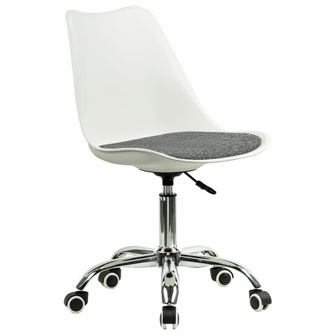 Кресло стул BRABIX "Eames MG-310 CH", хром, пластик белый, ткань серая, 532924 - фото 1