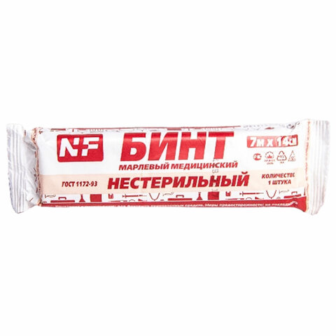 Бинт марлевый нестерильный 14 см х 7 м, плотность 32 (±2) г/м2, индивидуальная упаковка, NF - фото 1