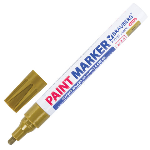 Маркер-краска лаковый (paint marker) 4 мм, ЗОЛОТОЙ, НИТРО-ОСНОВА, алюминиевый корпус, BRAUBERG PROFESSIONAL PLUS, 151449 - фото 1