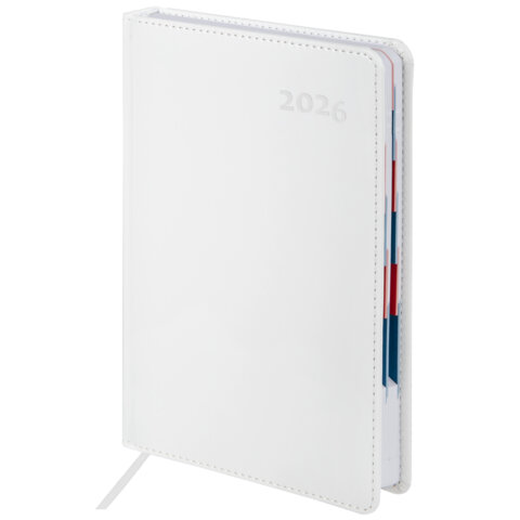 Ежедневник датированный 2026 А5 148х218 мм, GALANT "White", под кожу, белый, 117494 - фото 1
