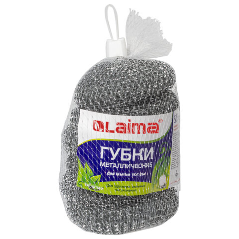 Губки (мочалки) металлические, сетчатые, 6х15 г, КОМПЛЕКТ 6 шт., для посуды, гриля, плиты, LAIMA, 603103 - фото 1