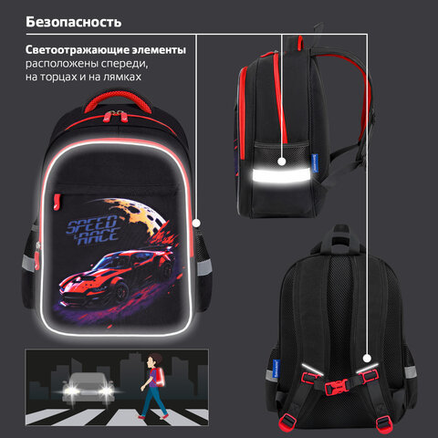 Рюкзак BRAUBERG FAVOUR, 2 отделения, 3 кармана, "Moon car", 40х29х15 см, 273123 - фото 14