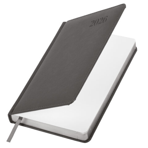 Ежедневник датированный 2026, А5, 138х213 мм, BRAUBERG "Impression", под кожу, серый, 117513 - фото 3