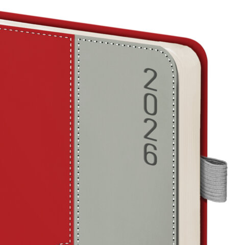 Ежедневник датированный 2026, А5, 138х213 мм, BRAUBERG "Esthetic", под кожу, держатель для ручки, застежка, красный/серый, 117371 - фото 3