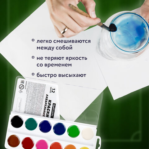 Краски акварельные BRAUBERG 12 цветов "Футбол", медовые, круглые кюветы, 192565 - фото 8