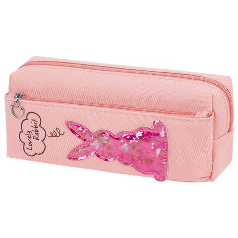 Пенал мягкий ЮНЛАНДИЯ, 2 отделения, полиэстер, "Bunny", розовый, 20х7х9 см, 228988 - фото 1