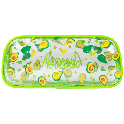 Пенал-косметичка BRAUBERG LUCENT на молнии, прозрачный, "Avocado", 21х5х9 см, 270054 - фото 2