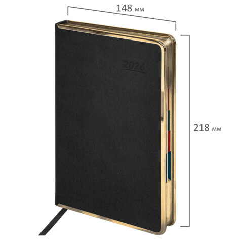 Ежедневник датированный 2026 А5 148х218 мм, GALANT "Infinity Gold", под кожу, черный, 117500 - фото 2