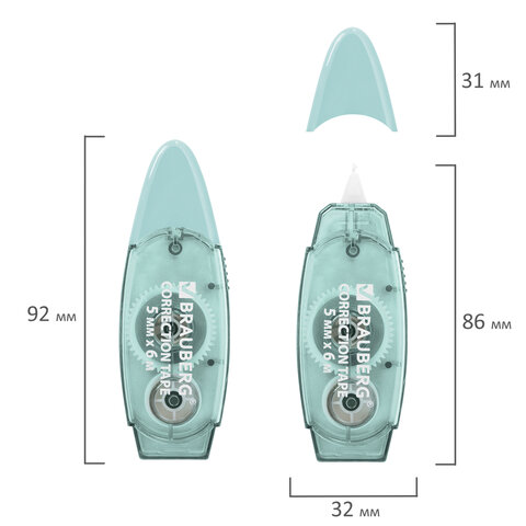 Корректирующая лента BRAUBERG PASTEL, 5 мм х 6 м, ассорти, блистер, 272666 - фото 9