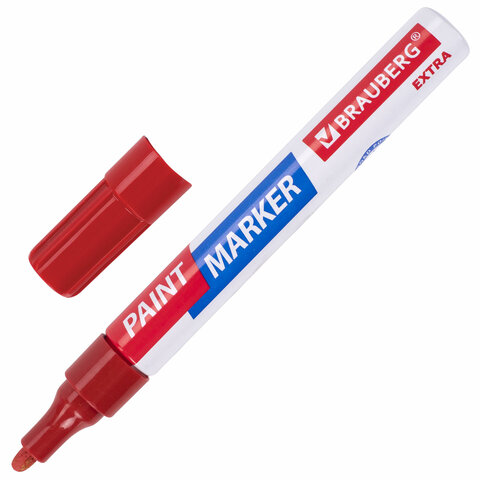 Маркер-краска лаковый EXTRA (paint marker) 4 мм, КРАСНЫЙ, УСИЛЕННАЯ НИТРО-ОСНОВА, BRAUBERG, 151980 - фото 1