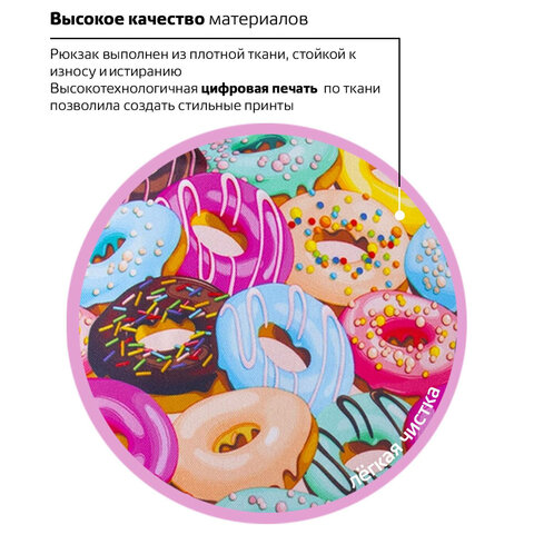Рюкзак BRAUBERG СИТИ-ФОРМАТ универсальный, "Donuts", разноцветный, 41х32х14 см, 228862 - фото 16