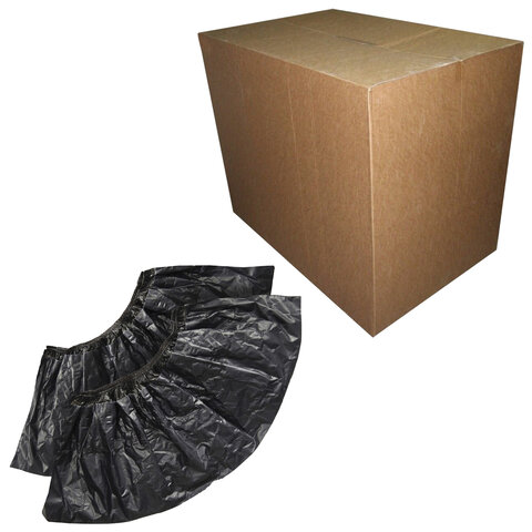 Бахилы двойные, КОМПЛЕКТ 500 шт. (250 пар), STRONG, 39х14 см, 100 мкм, 10 г, черные, ELEGREEN, ЭГЦЧ-100/Н20 - фото 1