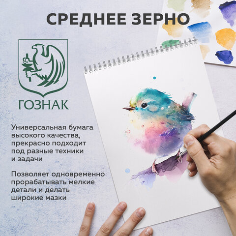 Бумага для акварели А1 (600х850 мм), КОМПЛЕКТ 5 листов, среднее зерно, 200 г/м2, ГОЗНАК, BRAUBERG ART CLASSIC, 114488 - фото 9