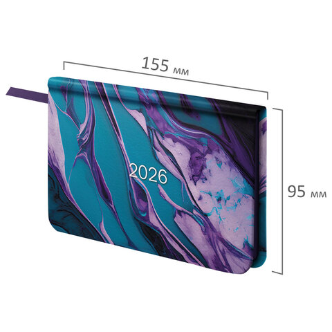 Еженедельник датированный 2026 МАЛЫЙ ФОРМАТ 95х155 мм, А6, BRAUBERG "Vista", под кожу, "Мрамор", 117202 - фото 2