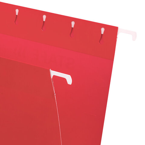 Подвесные папки A4/Foolscap (404х240 мм) до 80 л., КОМПЛЕКТ 10 шт., красные, картон, STAFF, 270936 - фото 3