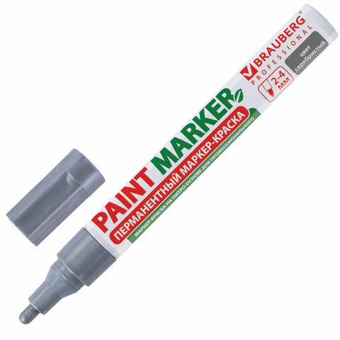 Маркер-краска лаковый (paint marker) 4 мм, СЕРЕБРЯНЫЙ, БЕЗ КСИЛОЛА (без запаха), алюминий, BRAUBERG PROFESSIONAL, 150875 - фото 1