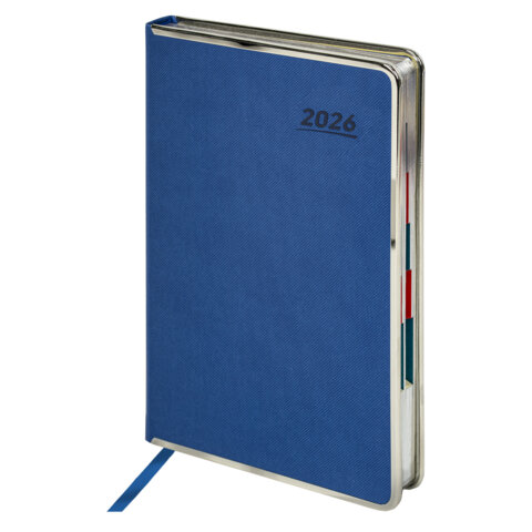 Ежедневник датированный 2026 А5 148х218 мм, GALANT "Infinity Silver", под кожу, синий, 117496 - фото 1