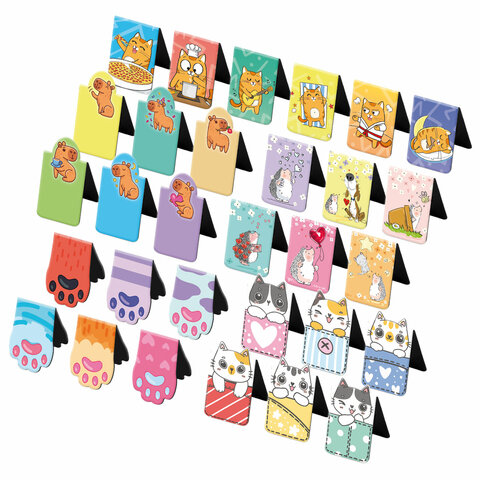 Закладки для книг МАГНИТНЫЕ, "ЯРКИЙ МИКС", комплект 30 штук, 35x25 мм, FUNSTER (ФАНСТЕР), 116657 - фото 4