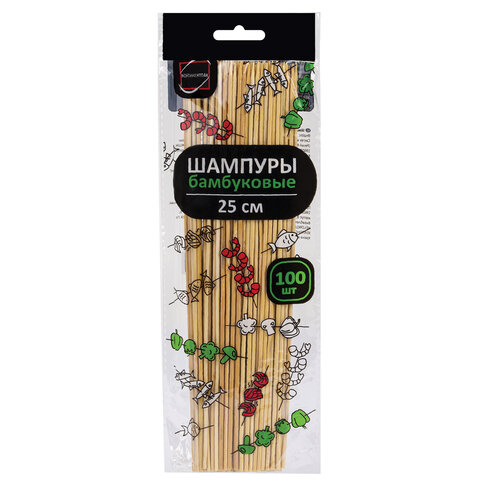 Шпажки-шампуры для шашлыка бамбуковые 25 см, 100 штук, КП, 107949 - фото 1