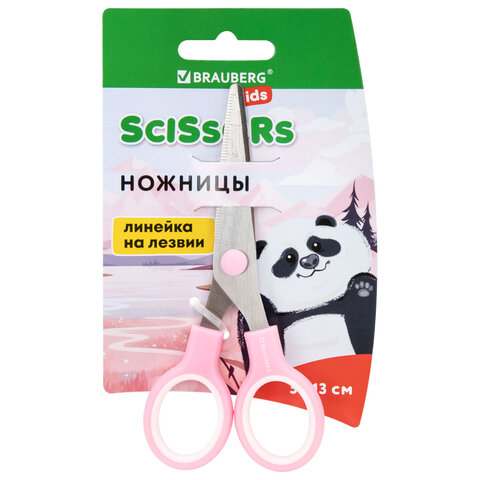 Ножницы BRAUBERG KIDS 130 мм, ручки розовые, закругленные лезвия с линейкой, 274063 - фото 1