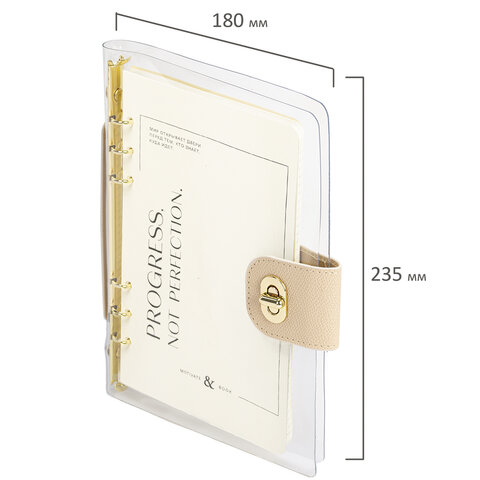 Блокнот А5 180x235 мм, BRAUBERG "Fabulous", гибкий, на кольцах, застежка, 80 л., бежевый, 116194 - фото 2