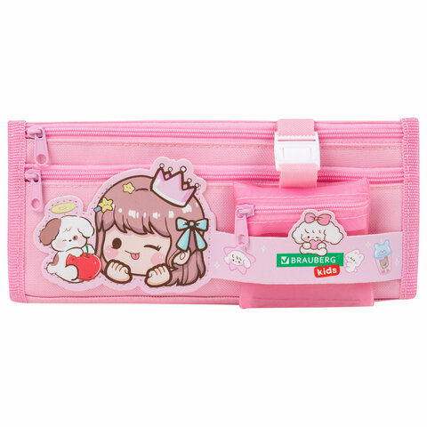 Пенал мягкий BRAUBERG KIDS, 3 отделения, кармашек на карабине, полиэстер, "Sweet friends", 22х10х7 см, 273558 - фото 2