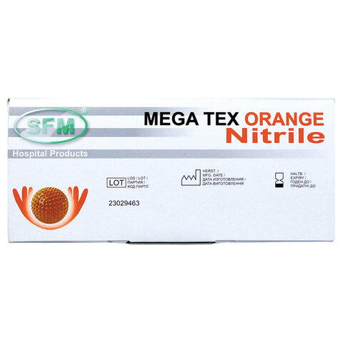 Перчатки нитриловые сверхпрочные с текстурой SFM MEGA TEX ORANGE, Германия, 25 пар (50 штук), размер L (большой), 4036534914205 - фото 5