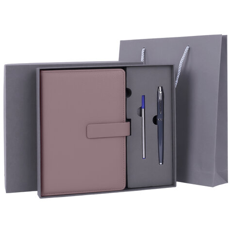 Ежедневник в подарочном наборе 5 в 1, А5, 145x212 мм, BRAUBERG "President", под кожу, 160 листов, серый, 116854 - фото 1