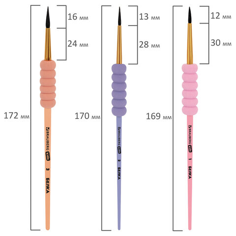 Кисти c EVA-вставкой БЕЛКА набор 6 шт. (круглые №1, 2, 3, 4, 5, 6), блистер, BRAUBERG KIDS, 201093 - фото 10