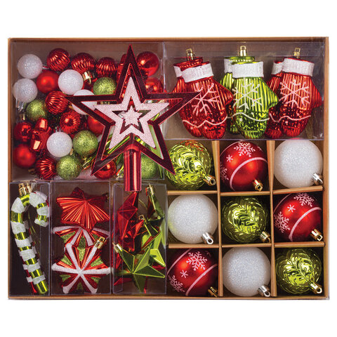 Шары новогодние ёлочные "Red&Lime", НАБОР 67 предметов, красный/зелёный, пластик, ЗОЛОТАЯ СКАЗКА, 592184 - фото 20