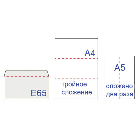 Конверты Е65 110х220 мм, ПЛОТНЫЕ, отрывная лента, 90 г/м2, КОМПЛЕКТ 1000 шт., внутренняя запечатка, 125136 - фото 2