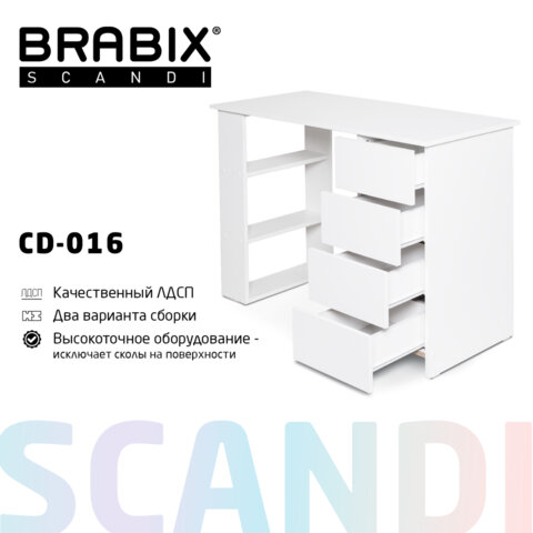 Стол письменный/компьютерный BRABIX "Scandi CD-016", 1100х500х750 мм, 4 ящика, белый, 641891, ЦБ013707-1 - фото 18