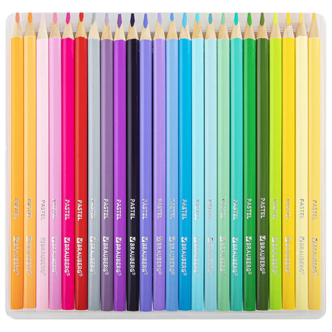 Карандаши цветные BRAUBERG PASTEL, 24 пастельных цвета, трехгранные, грифель 3 мм, натуральное дерево, 181851 - фото 4
