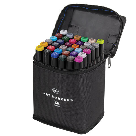Маркеры для скетчинга двусторонние, НАБОР 36 шт., текстильный чехол, WBZ (ВБЗ), 152572 - фото 1