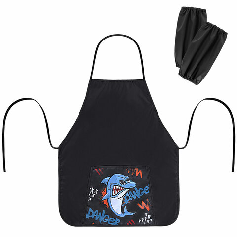 Накидка фартук с нарукавниками для труда ПИФАГОР, 1 карман, 46х54 см, "Angry shark", 272460 - фото 1