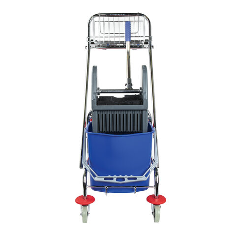 Тележка уборочная BRABIX, 2-съемных ведра по 15 л, отжим, корзина, держатель для мусорного мешка с поддерживающей платформой, 601500 - фото 5