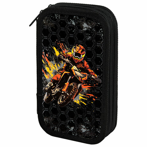 Пенал ЮНЛАНДИЯ, 2 отделения, ламинированный картон, конгрев, 19х11 см, "Fire moto", 273496 - фото 1