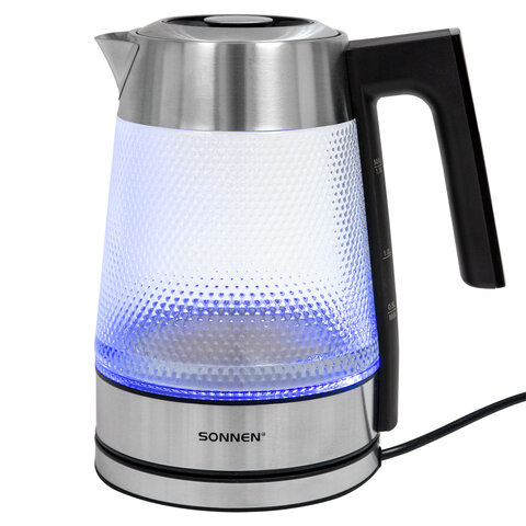 Чайник электрический с терморегулятором SONNEN KT-1809D, 1,8 л, 2200 Вт, 5 цветов подсветки, 5 температур, стекло текстура ромб, 455141 - фото 13