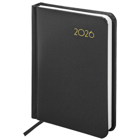Ежедневник датированный 2026, МАЛЫЙ ФОРМАТ 100х150 мм, А6, BRAUBERG "Select", балакрон, черный, 117260 - фото 1