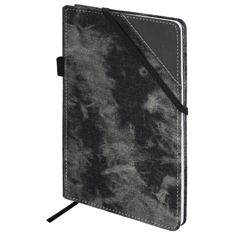 Блокнот А5 135x210 мм BRAUBERG "Denim", ткань/экокожа, резинка, держатель, 80 л., клетка, черный, 117140 - фото 2