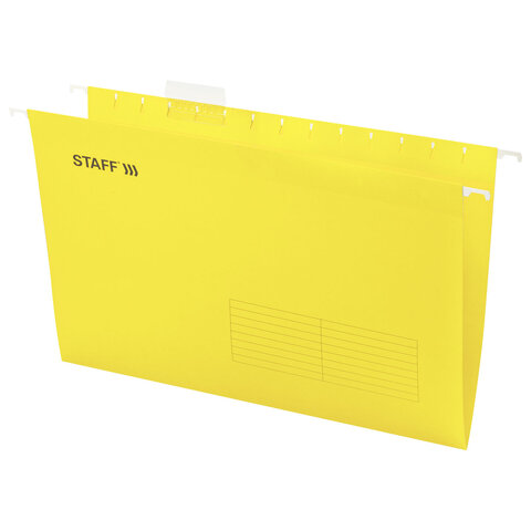 Подвесные папки A4/Foolscap (404х240 мм) до 80 л., КОМПЛЕКТ 10 шт., желтые, картон, STAFF, 270935 - фото 1